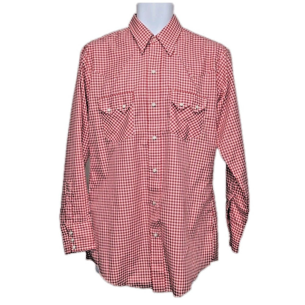 Vtg 70s Dee Cee Brand Western Wear Pearl Snap Shirt Mens 16-34 L Red Gingham USA